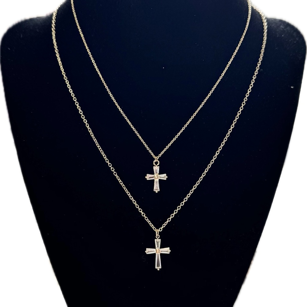 ALDO-Gold Plated Layered Cross Pendant Necklace Set